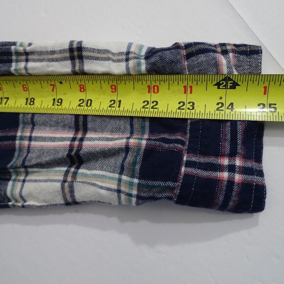 Maurices Navy Blue Cream Pink Silver Plaid Flannel Button Up Shirt Women Size XL - Picture 10 of 12